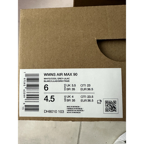 NEW WOMEN'S SIZE 6 Nike Air Max 90 White Lilac Purple White Sneakers DH8010-103 - Picture 6 of 6